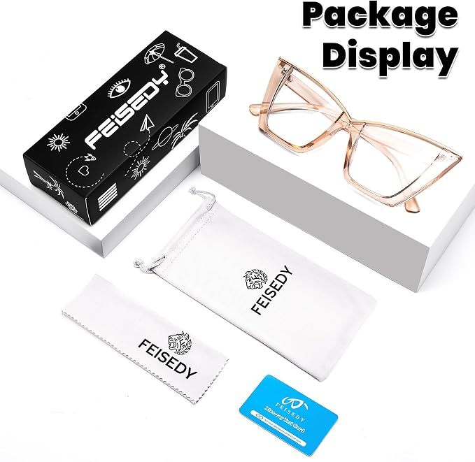 FEISEDY Fashion Cat Eye Blue Light Blocking Glasses for Women Fake Retro Eyeglasses Oversized Stylish Eyewear Frame B0240