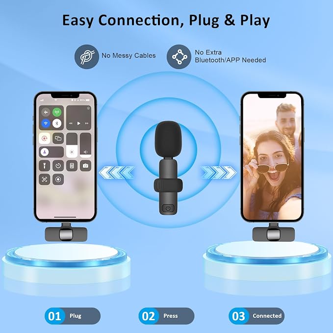 MAYBESTA Wireless Lavalier Lapel Microphone for iPhone Android - Bluetooth Mini Phone Microphones for Video Recording - 2 Clip on Mics with USB C Interface for Tiktok YouTube Vlog(Dark Black)