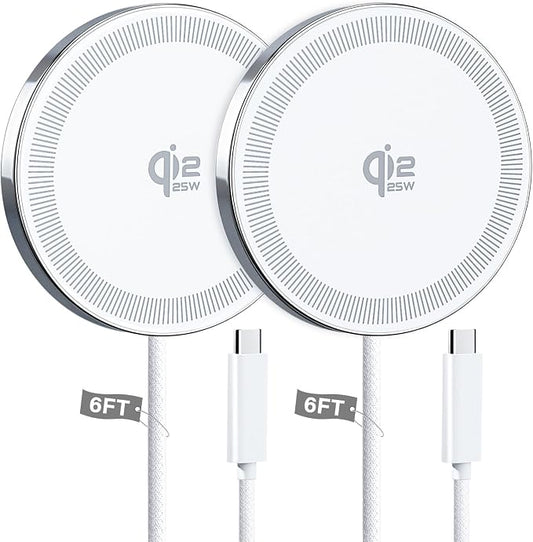 25W Wireless Charger for MagSafe, Qi2.2 Magnetic Fast Charging Pad for iPhone 17/16/15/14/13/12 Series & AirPods, Strong Magnet, Portable Wireless Charger for Travel Home Office (White, 2Pack(6FT))