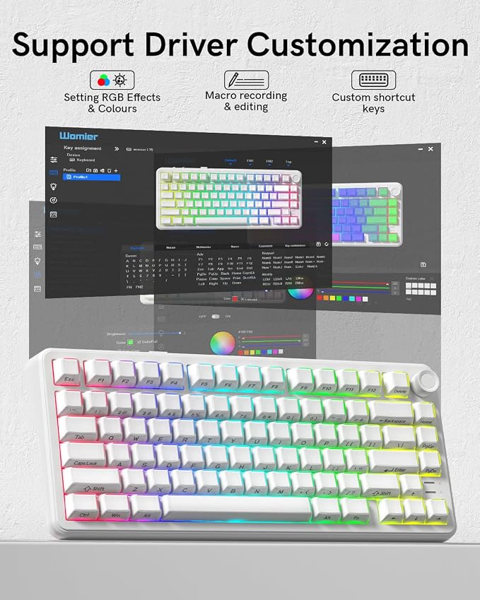 L75 Wireless Mechanical Keyboard with Knob, 75% Hot Swappable Custom Gaming Keyboard Gasket Structure with RGB Backlit, Pre-lubed Switches, Crystal Jelly PBT Keycaps, 2.4GHz/USB-C/BT5.0 Mode