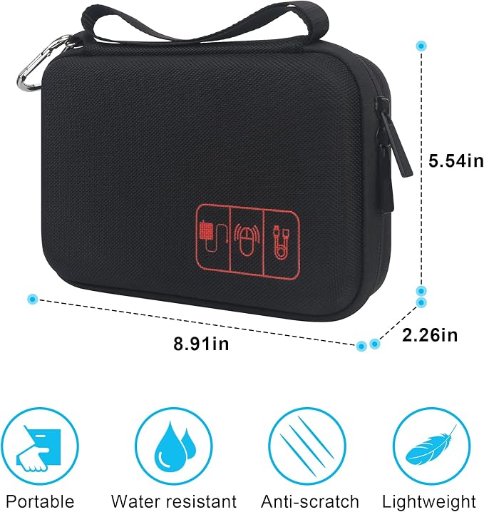 Elonbo Hard Travel Cords Organizer Universal Small Electronic Accessories Carrying Case for Chargers Cables MacBook Adapter Magic Mouse Apple Pencil USB Flash Disk Tech Portable Storage Bag, Black