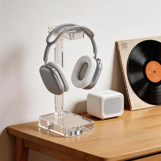 Clear Acrylic Headphone Stand for Desk, Solid One-Piece Headset Holder, Stable Non-Slip Base, Universal Headphone Hanger for Gaming Setup, Office Desk & Home Organization