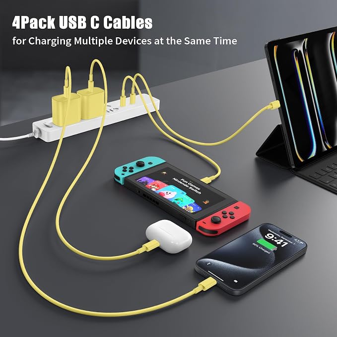 Essri USB C to USB C Cable 3FT for Apple iPhone 16 15 Charger Cord,4Pack 60W C to C Cable Fast Charging Wire for iPhone 16 15 Pro Plus Pro Max iPad Pro/Air MacBook Pro/Air,for Galaxy S24 S23-Yellow