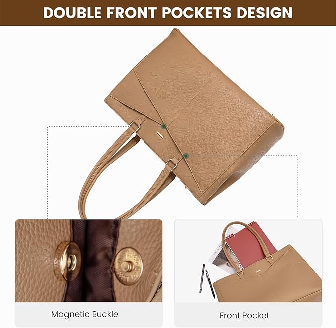 LOVEVOOK Laptop Bag for Women, 15.6 inch Laptop Tote Work Teacher Bags Cancas Computer Shoulder Bag,Apricot