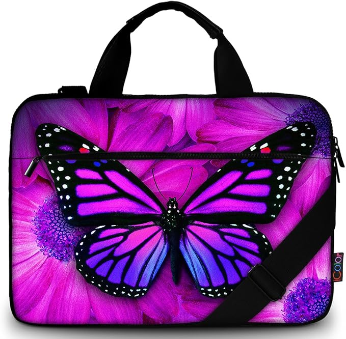 icolor 14.5 15 15.6 Inches Canvas Laptop Shoulder Bag Case,Messenger Bag Sleeve Pouch,Travel Briefcase,Computer Ultrabook Notebook Protective Carrying Bag with Adjustable Strap, Purple Butterfly