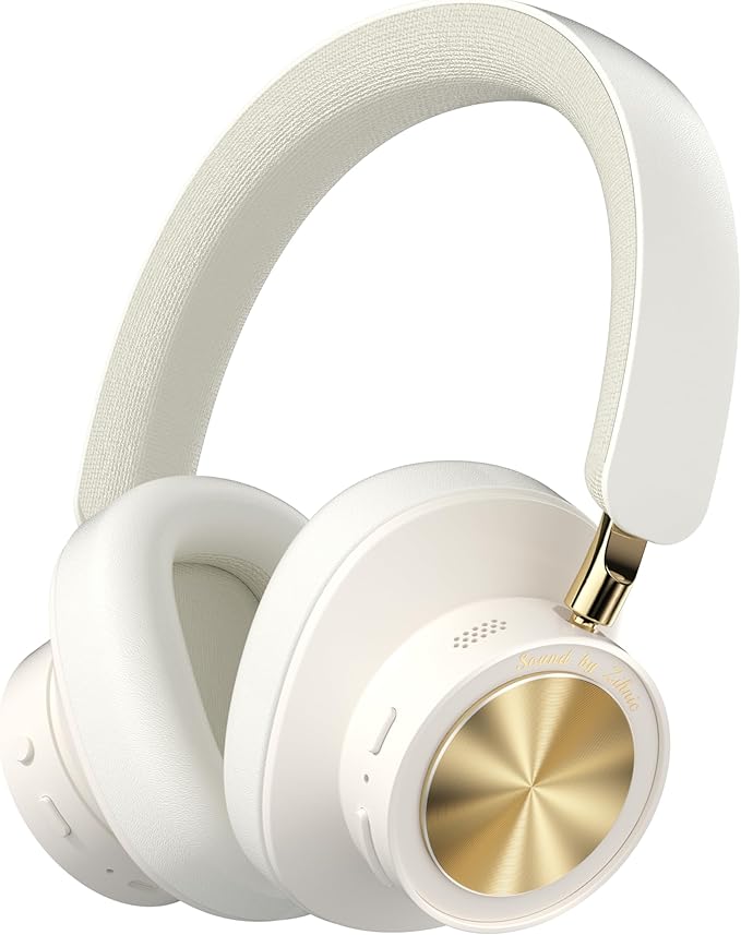 ZIHNIC Active Noise Canceling Headphones, Wireless Over Ear Bluetooth Headphones, Hi-Res Audio, Prolonged Battery Life, Deep Bass, Comfortable Foam Ear Cups-Beige