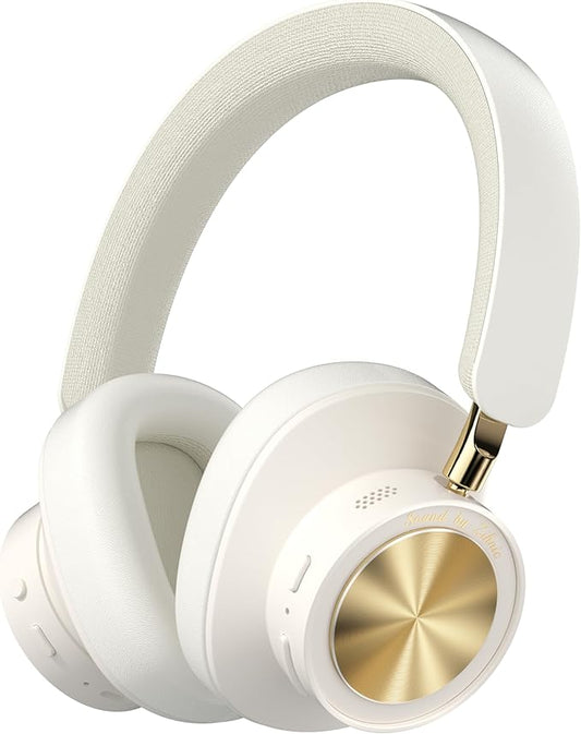 ZIHNIC Active Noise Canceling Headphones, Wireless Over Ear Bluetooth Headphones, Hi-Res Audio, Prolonged Battery Life, Deep Bass, Comfortable Foam Ear Cups-Beige