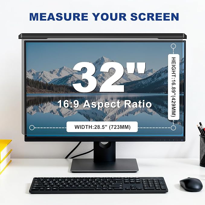 Hanging 32 Inch Computer Privacy Screen Filter, Hanging Computer Screen Privacy Cover, Compatible with, 32 Inch 16:9 Widescreen Monitors, Protect Eyes from Glare and Blue Light