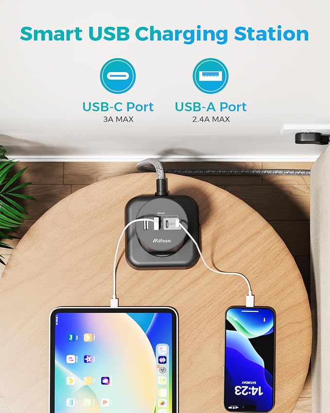 Charging Station Tower, 10Ft Power Strips with Surge Protection, Flat Plug, 12 Outlets 4 USB Ports, 1875W/15A 1080J Extension Cord with Multiple Outlets, Office Desk Supplies, Dorm Essentials