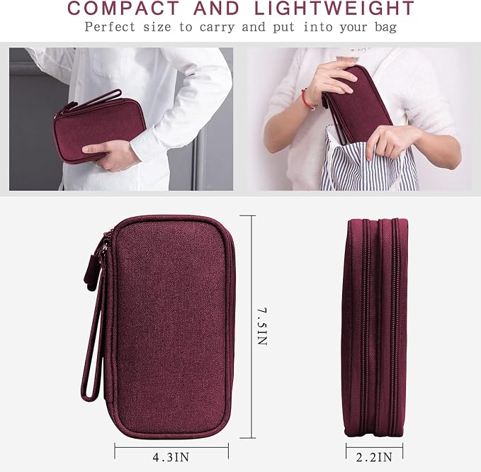 Skycase Electronic Organizer Travel Case - Waterproof Travel Cord Pouches for Organization, Cable Organizer, All-in-One Double Layers Storage Bag for Accessories, Charger, Cable, Red - Medium