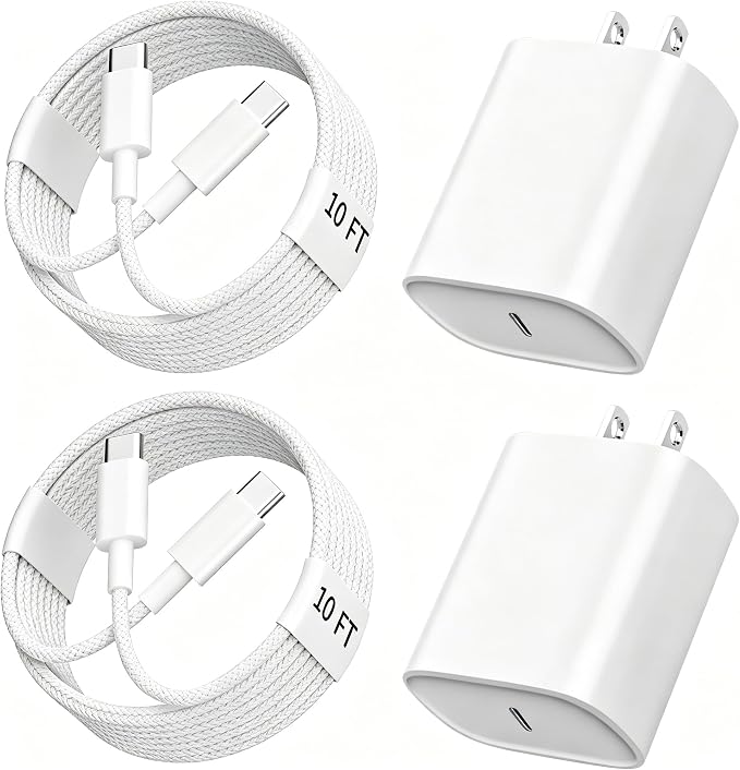 Phone 17 16 15 Charger Fast Charging,10 FT Long Braided USB C Charger Cord with 20W Type C Fast Phone Charging Block forPhone 17/17 Pro/17 Pro max/Air/Phone 16 15 Pro Max Plus, iPad,Android,Gray-White