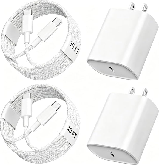 Phone 17 16 15 Charger Fast Charging,10 FT Long Braided USB C Charger Cord with 20W Type C Fast Phone Charging Block forPhone 17/17 Pro/17 Pro max/Air/Phone 16 15 Pro Max Plus, iPad,Android,Gray-White