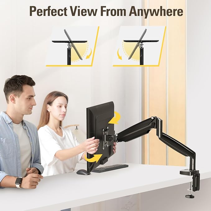 Single Monitor Mount Stand for 22-40" Computer Screens, Heavy Duty Gas Spring Monitor Arm Holds Up to 30.9 lbs, Adjustable Vesa Mount with C-Clamp & Grommet Base, Black