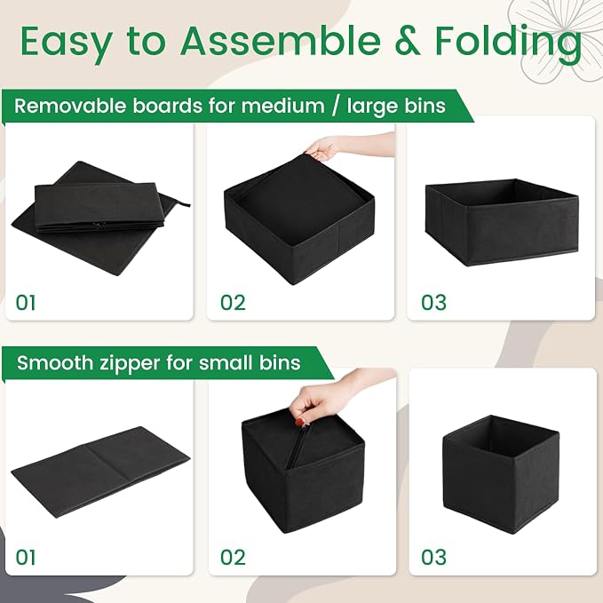 Criusia 16 Pack Underwear Drawer Organizer, Drawer Organizer Clothes, Foldable Cloth Storage Box Closet Dresser Drawer Divider Organizer for Clothes, Scarves (Black)