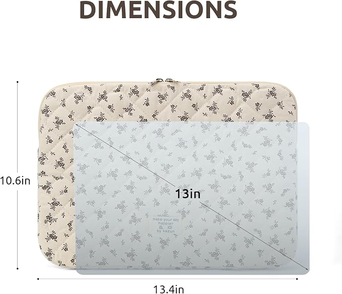 Puffy Laptop Sleeve 13 Inch Cute Quilted Laptop Protective Case Padded Floral Computer Sleeve for MacBook (A-Black, 13 Inch)