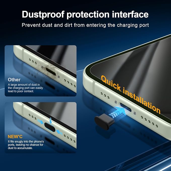 NEW'C 3x Privacy for iPhone 15 Plus Screen Protector (6.7 inches)+ 3x Camera Lens Protector, Sensor Protection, Case Friendly Tempered Glass Film + Dust Plug - Easy installation tool included