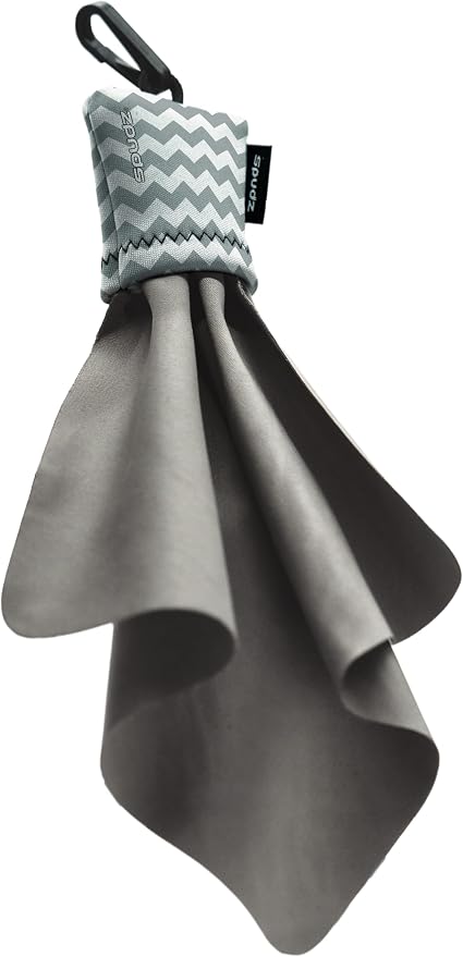 SPUDZ Classic Microfiber Lens Cleaner – Clip-On Pouch, Washable – for Binoculars, Scopes, Glasses, Screens | Classic | Gray Chevron, 6 x 6 Inch (3-Pack)