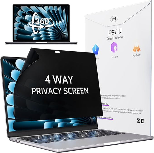 Peslv 360° 4 Way Privacy Screen for Macbook Air 13 (2018-2021, M1) & Macbook Pro 13 (2016-2022, M1, M2), Anti Glare Blue Light Spy Filter Private Cover, Black Security Protector for Mac Laptop