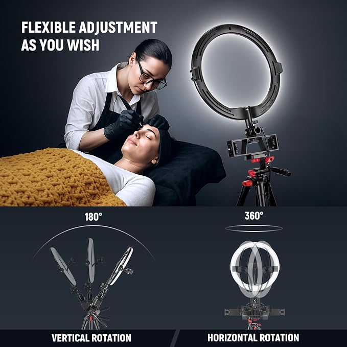 NEEWER Basics 10" Selfie Ring Light with Tripod Stand/3 Phone Holders Compatible with iPhone/3 Cold Shoes/Remote, LED Ringlight Lighting for YouTube TikTok Vlog Video Recording Makeup Streaming, R11