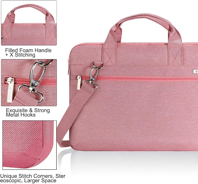 Voova Laptop Bag 17 17.3 Inch, 360° Protective Laptop Case Sleeve with Shoulder Strap Compatible with 17-18 Inch Lenovo Asus Acer Dell Hp, Waterproof Computer Bag Slim Briefcase for Women, Pink