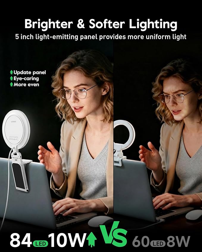 Ring Light for Laptop, 5" Eye-Caring Lighting with 50 Modes, CRI>97.8, 3000K-6500K Zoom Lighting for Conference, Meetings, Video Call, Recording, Streaming