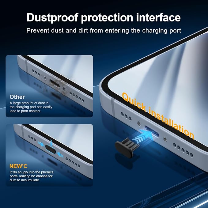 NEW'C 3x for iPhone 14 Plus Screen Protector (6.7 inches)+ 3x Camera Lens Protector, Sensor Protection + Dust Plug - Case Friendly Tempered Glass Film, Ultra Resistant