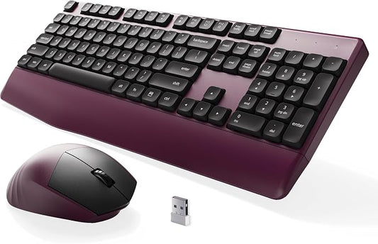 MPTOG Ergonomic Keyboard and Mouse Combo with Wrist Rest, BK Chipset, Full-Size Colorful Office Keyboard and Mouse, Power Button, USB Receiver for PC Laptop (Claret)
