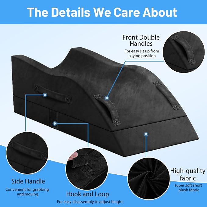 TranquilRelax Leg Elevation Pillows, Wedge Pillow for After Surgery Or Rest, Memory Foam Leg Support Adjustable, Back Knee Hip Ankles Pain Relief, Knee Pillow for Sleeping Blood Circulation Black