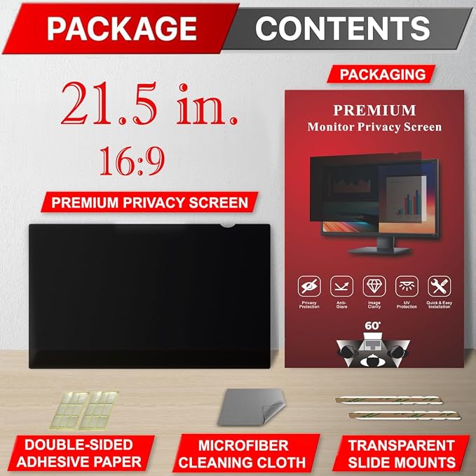 21.5 Inch Privacy Screen Filter for Computer Widescreen 16:9 Monitor - Privacy Shield,Anti-Glare and Anti-Blue light Screen Protector