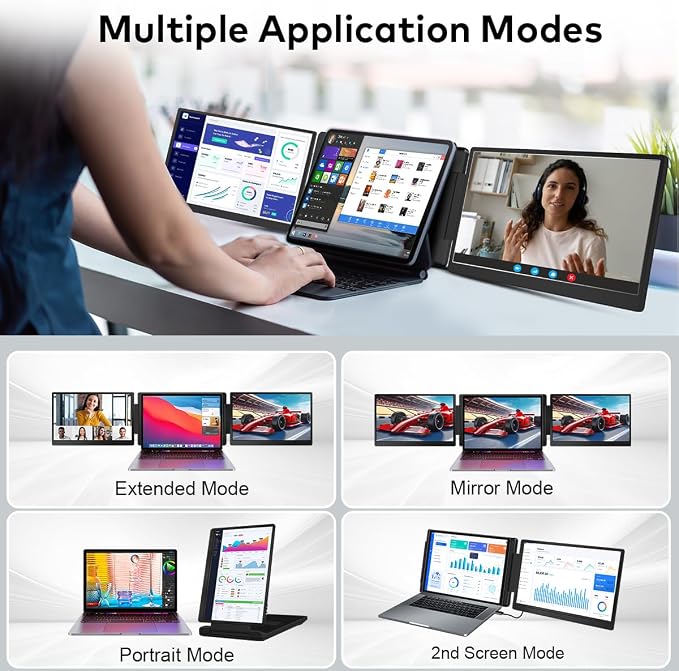 14" Laptop Screen Extender, FHD 1200P IPS Portable Monitor for Laptops 12-16.5", Triple Screen Laptop Monitor Extender, USB-C/HDMI Plug & Play, Dual Screen Computer Monitors for Windows/Mac
