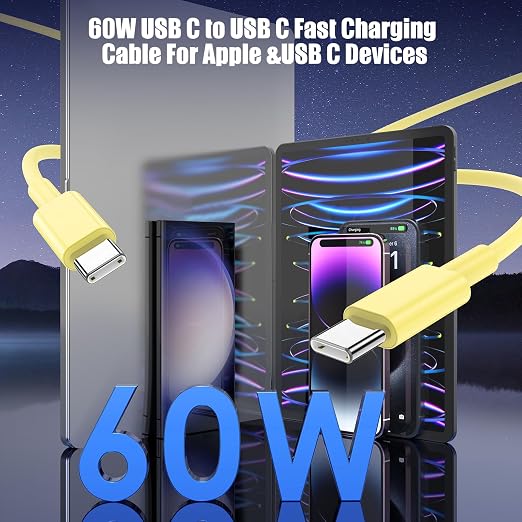 3-Pack Yellow [3.3FT+6.6FT+10FT] 60W USB C to USB C Cable, Type C Fast Charging Cable for iPhone Air 17 16e 16 15 Pro Plus Pro Max，for Galaxy S25, for iPad Pro/Air/mini, for MacBook Pro/Air and More