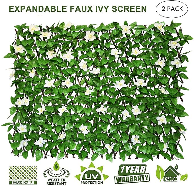 GLANT Expandable Fence Privacy Screen for Balcony Patio Outdoor,Decorative Faux Ivy Fencing Panel,Artificial Hedges (Single Sided Leaves)