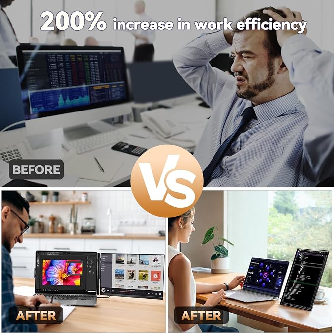 Laptop Screen Extender 15.6" 120% sRGB - FHD 1080P IPS Dual Laptop Monitor Extender with Detachable Screen, Second Monitor for 13"-17.3" Laptops, Plug-Play for Windows Mac Android Chrome