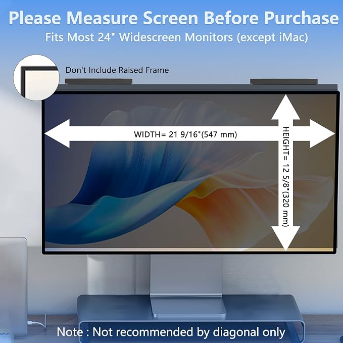 [2-Pack] 24 Inch Privacy Screen for Computer Monitor Privacy Screen Hanging Removable 16:9 Aspect Ratio, Anti Spy Anti Glare Blue Light, No Adhesive Easy Install 24in Computer Screen Privacy Shield