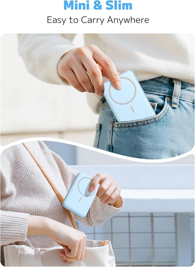golioklsy for Magsafe Portable Charger,10000mAh Power Bank with Type-C 20W PD Fast Charging, Lightweight and Slim, LED Display for Magsafe Battery Pack for iPhone 17/16/15/14 All Series, Blue