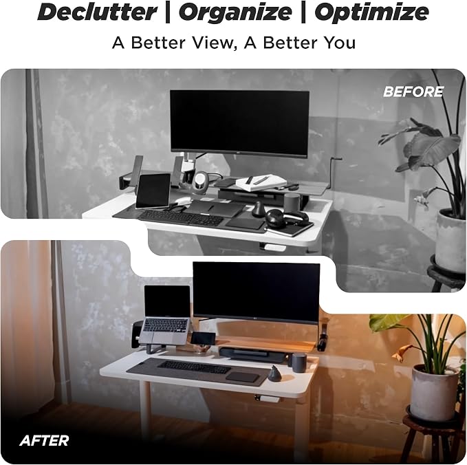 ULTRARM Moodular Wooden Monitor Stand 45.6” (116cm) Large Desk Organizer with Metal Slide Rails for Drawer, Tray, Laptop, Tablet, Phone & Headphones Customizable Riser for Organized Workspace Oak