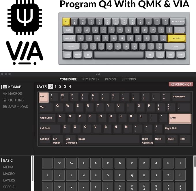 Keychron Q4 Wired Custom Mechanical Keyboard, QMK/VIA Programmable Macro, Full Aluminum, Hot-Swappable Gateron G Pro Blue Switch, 60% Layout Double Gasket Compatible with Mac and Windows - Blue