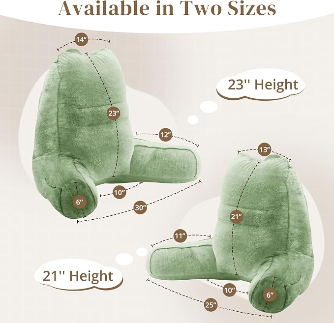 Sasttie Reading Pillow, Pillows for Reading or Relaxing – Ergonomic Support for Head, Neck, Back, and Lumbar, 21-Inch, Sage Green