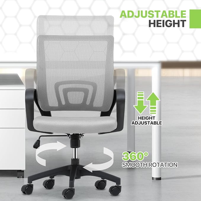 Magshion Ergonomic Office Chair Pack of 2, Mid-Back Mesh Desk Chair, Adjustable Swivel Computer Chair with Lumbar Support & Breathable Backrest for Gaming, Work, Study, 300 Lbs Capacity, Light Gray