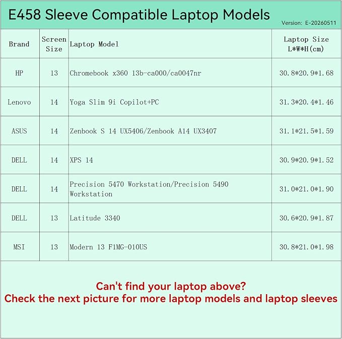 Smatree Elite Laptop Sleeve for 13.3 inch HP Chromebook x360, 14 inch Lenovo Yoga Slim 9i, ASUS Zenbook S 14/A14， DELL Precision/Latitude/XPS 14, MSI Modern, Protective Laptop Case with Pocket(E458)
