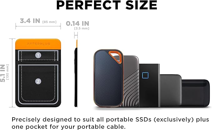 2-Pocket Adhesive Hard Drive Holder for Laptop, Stick-On Pocket Pouch for External Portable SSD, HDD, Slim Mouse and Cables (Small - Fits SSD)