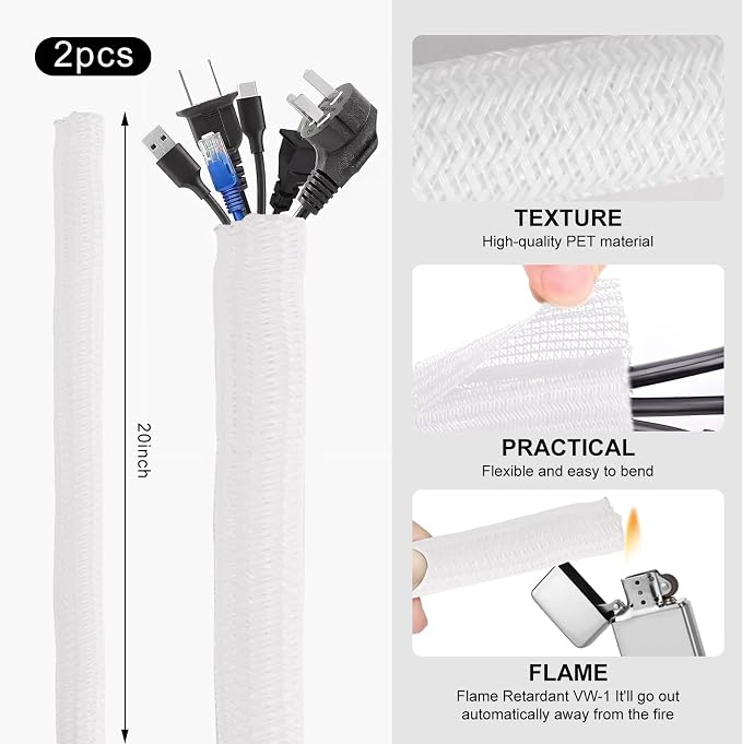 137PCS Cable Management Kit 4 Cable Sleeve Split 100 Cable Zip Ties 10 Cable Clips 15 Adhesive Wall Cable Tie 10 Cable Zip Tie for TV Computer Office Home Under Desk