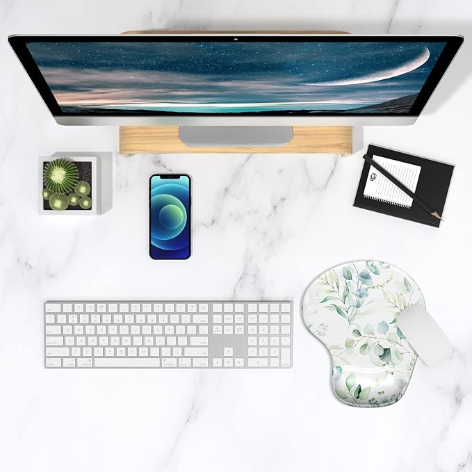 ITNRSIIET Ergonomic Mouse Pad with Gel Wrist Support Wrist Rest Smooth Surface Non-Slip PU Base Comfortable Office Supplies Pain Relief, 9.5 x 8 inches, Leaves and Branches