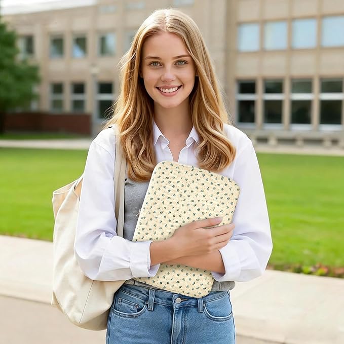 Puffy Laptop Sleeve 13-15.6 Inch Corduroy Quilted Laptop Protective Case Cute Floral Computer Sleeve Protective for MacBook