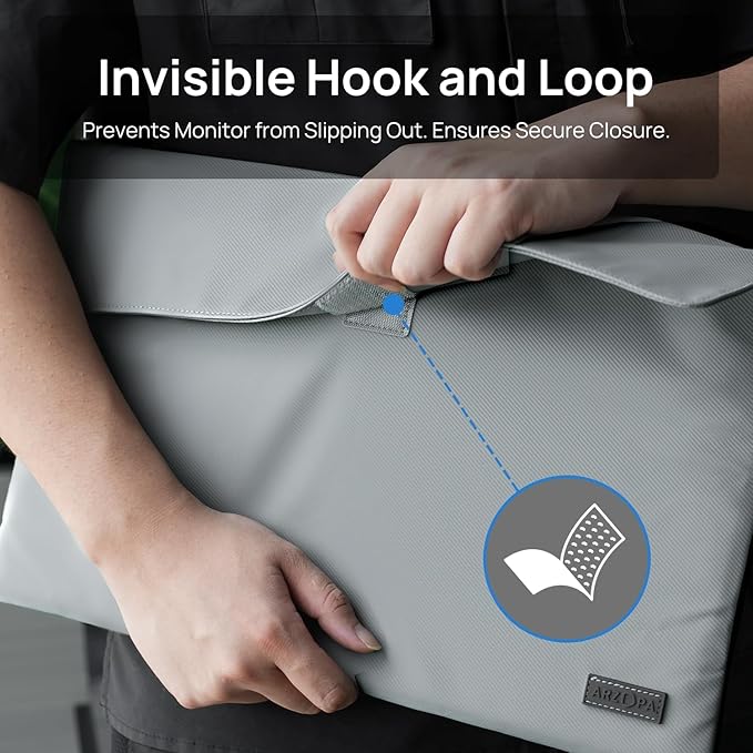 ARZOPA 14.0" Portable Monitor Sleeve Bag, PU Leather Laptop Tablet Case, Grey