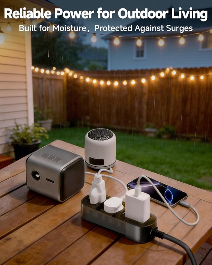Outdoor Power Strip, 3 AC Outlets, 10 FT, 1625W/13A High-Power Single-Device Use, with Anti-Electric Shock & IPX6 Waterproof, Ideal for Backyard, Patio, Garage, Kitchen, Workshop, Camping, RV