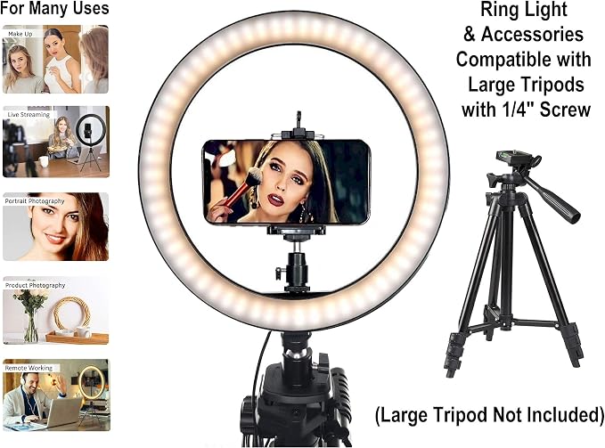 DaVoice 10" 3 Light Modes Desktop Ring Light for Zoom Meetings, with Stand, Phone Holder, USB Powered