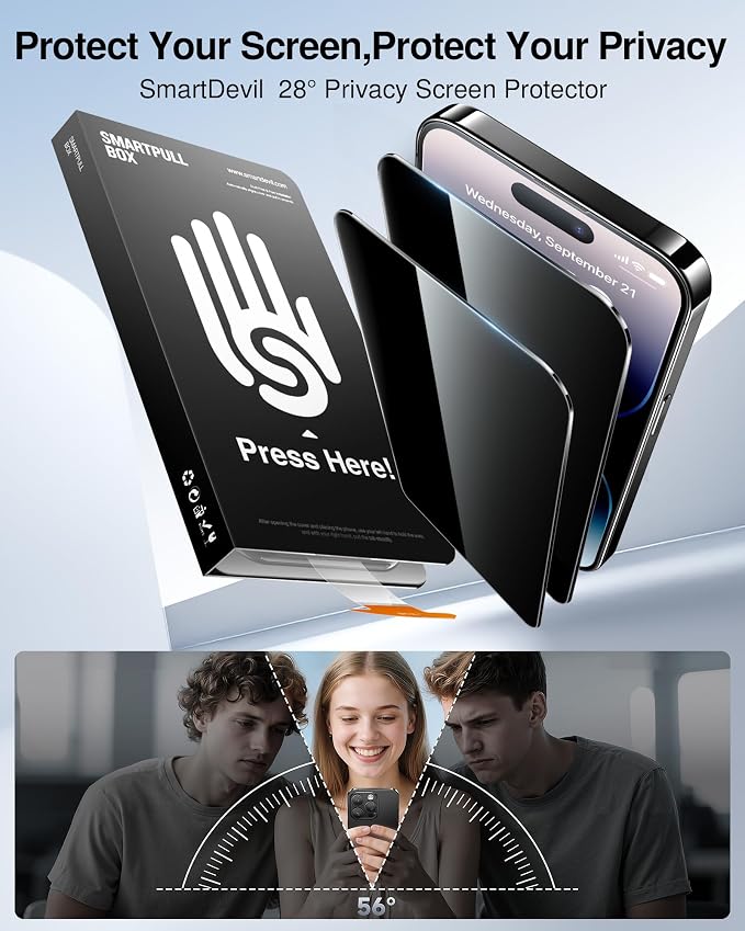 SMARTDEVIL 2 Pack for iPhone 14 Pro Max Privacy Screen Protector, Military Grade Shatterproof, 9H Hardness, Anti-Spy Tempered Glass, Fast & Easy Installation, Case Friendly