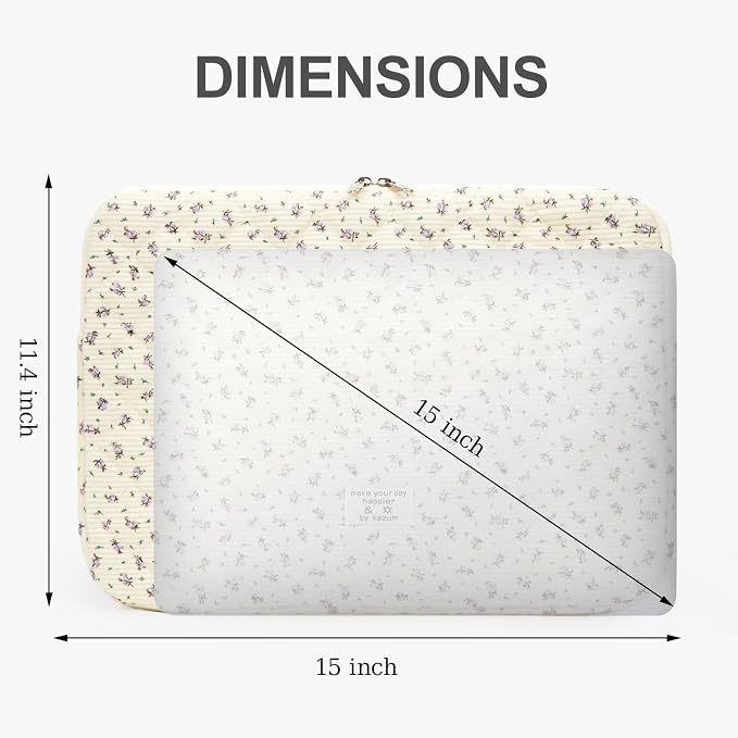 Puffy Laptop Sleeve 13-15.6 Inch Corduroy Quilted Laptop Protective Case Cute Floral Computer Sleeve Protective for MacBook