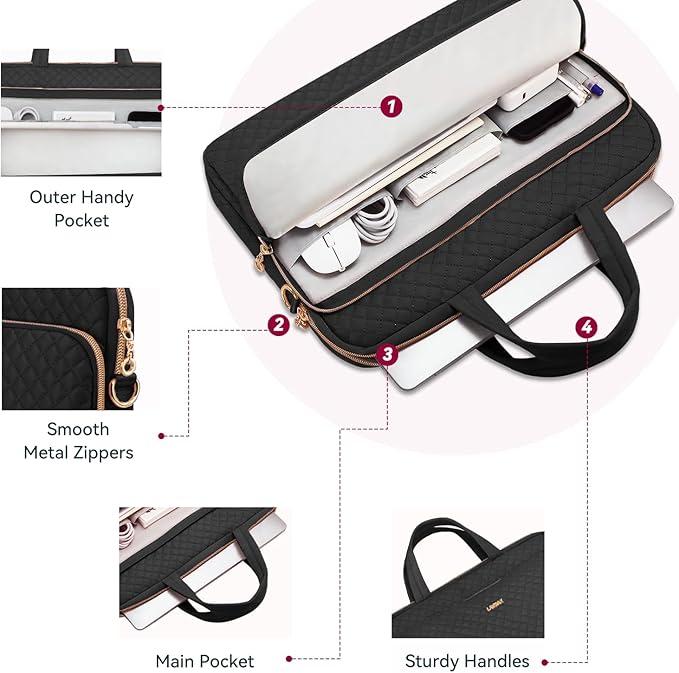 15.6 16 Inch Laptop Bag Case for Women Men Compatible with MacBook Pro M5/HP OmniBook Omen Envy/Dell Pro Inspiron/Lenovo Yoga IdealPad, Messenger Carrying Briefcase Computer Bag Case, Black